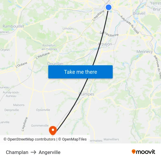 Champlan to Angerville map