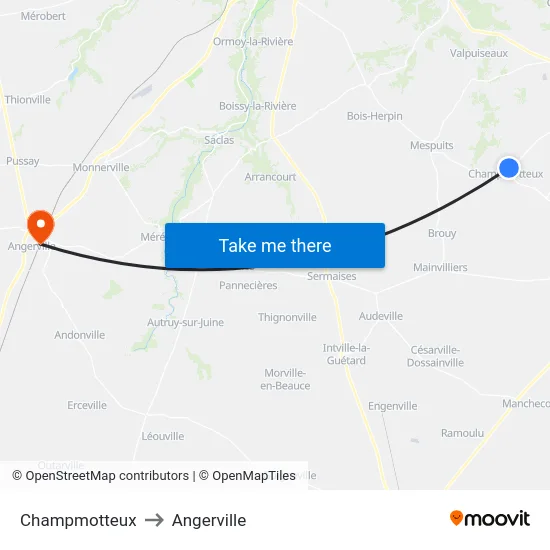 Champmotteux to Angerville map