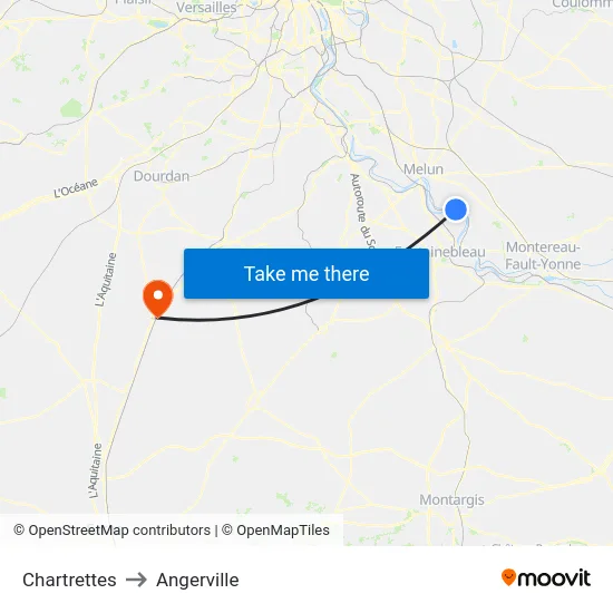 Chartrettes to Angerville map