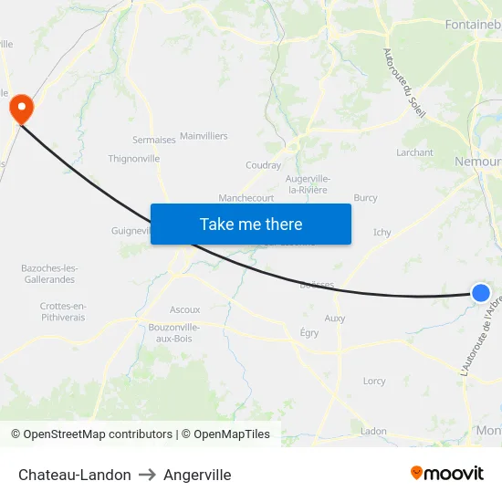 Chateau-Landon to Angerville map