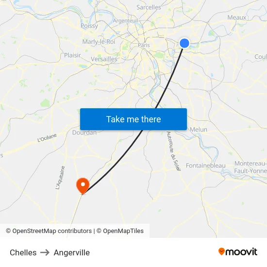 Chelles to Angerville map