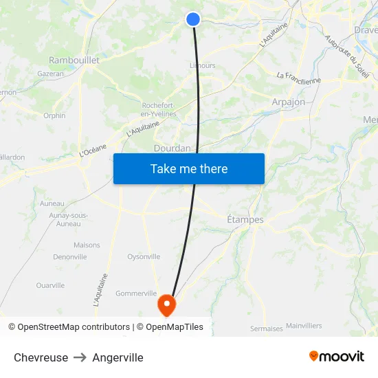 Chevreuse to Angerville map