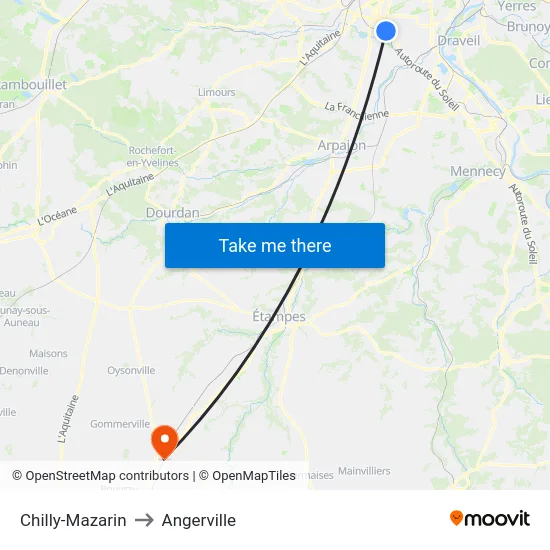 Chilly-Mazarin to Angerville map