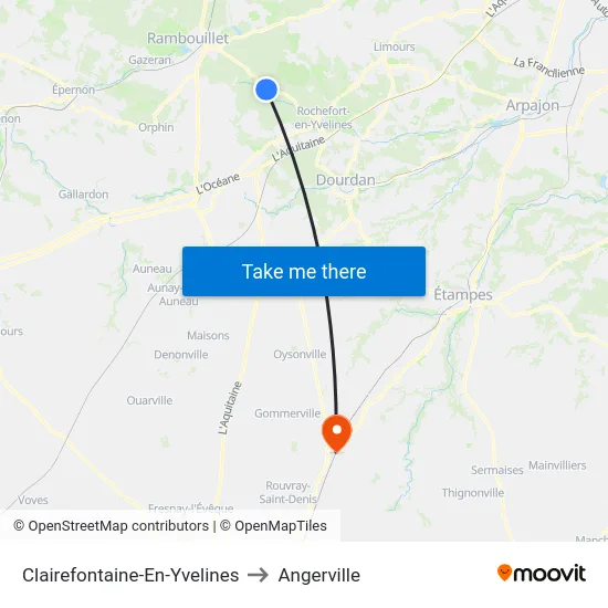 Clairefontaine-En-Yvelines to Angerville map