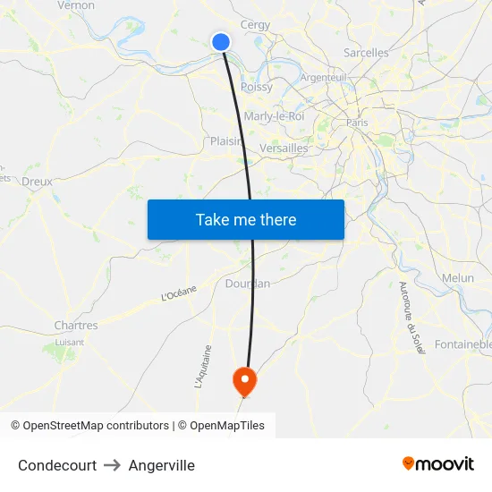 Condecourt to Angerville map