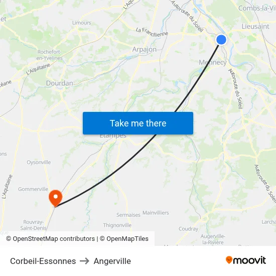 Corbeil-Essonnes to Angerville map