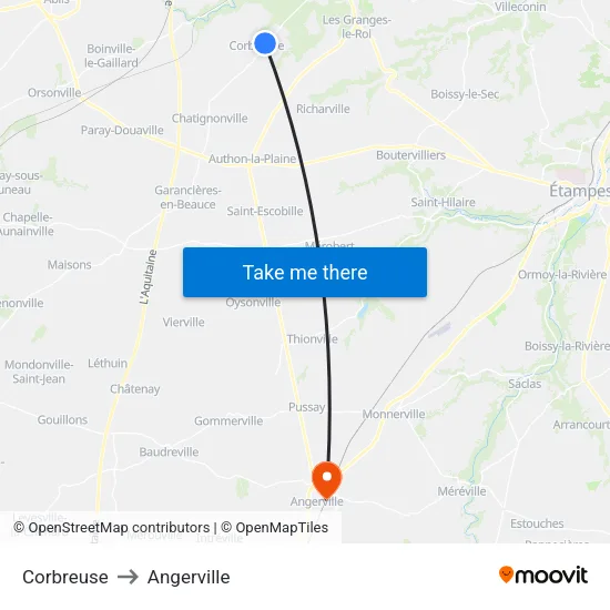 Corbreuse to Angerville map