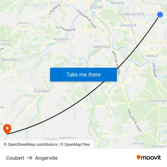 Coubert to Angerville map