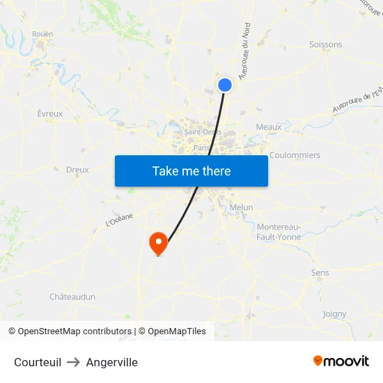 Courteuil to Angerville map