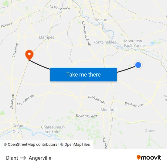 Diant to Angerville map