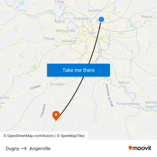 Dugny to Angerville map