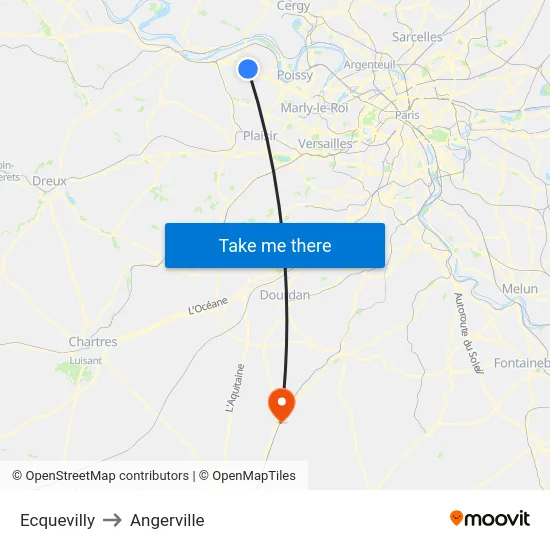 Ecquevilly to Angerville map