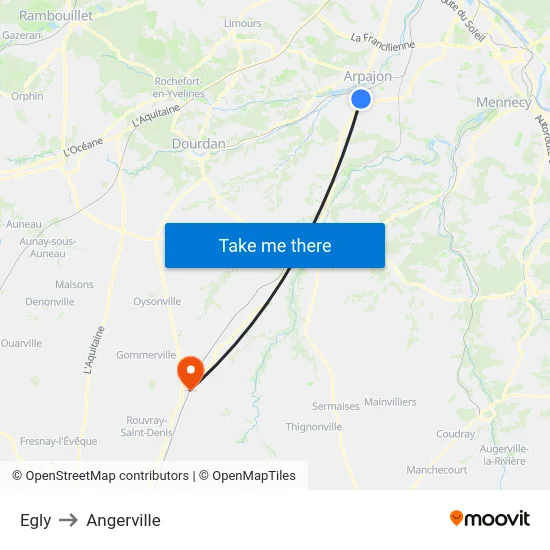 Egly to Angerville map