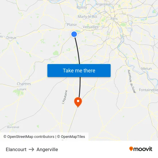 Elancourt to Angerville map