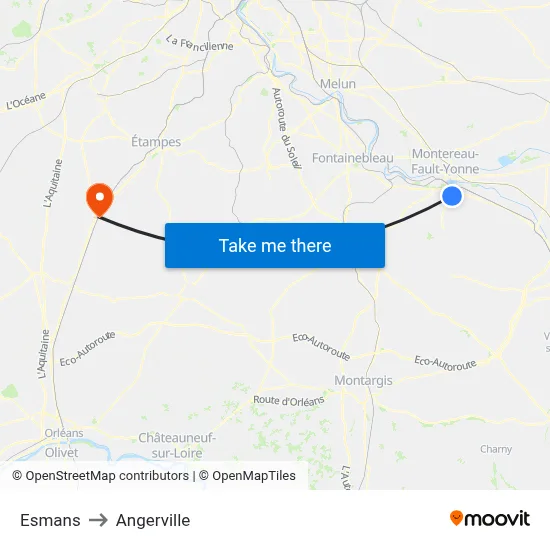 Esmans to Angerville map