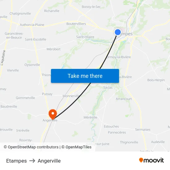 Etampes to Angerville map