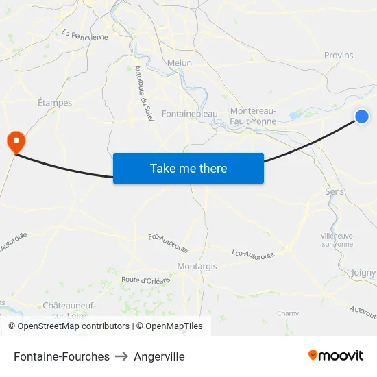 Fontaine-Fourches to Angerville map