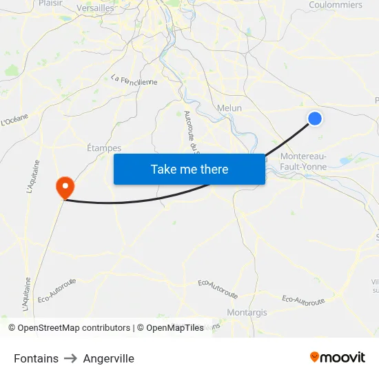 Fontains to Angerville map