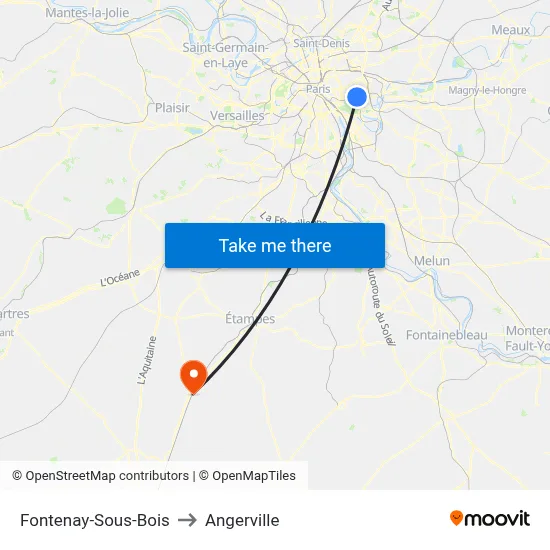 Fontenay-Sous-Bois to Angerville map