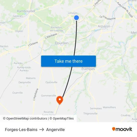 Forges-Les-Bains to Angerville map