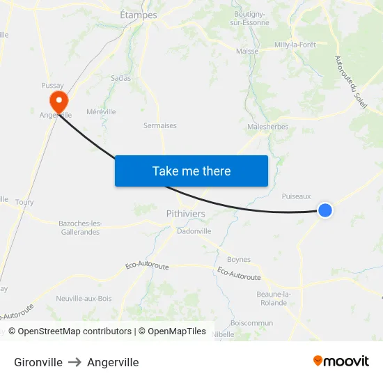 Gironville to Angerville map