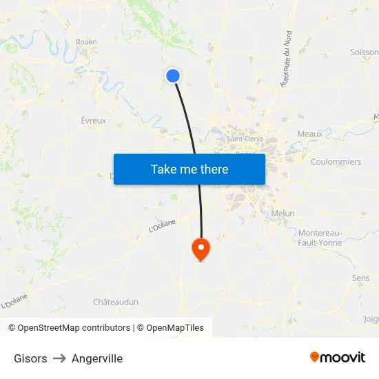 Gisors to Angerville map