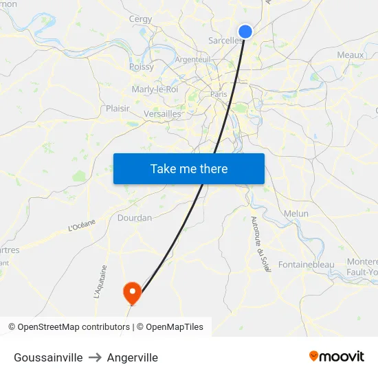 Goussainville to Angerville map