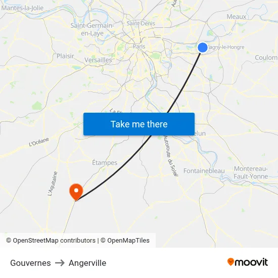 Gouvernes to Angerville map