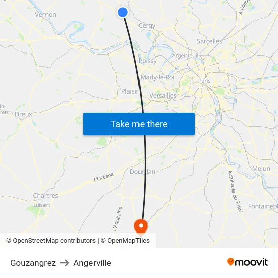 Gouzangrez to Angerville map