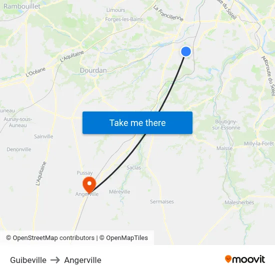 Guibeville to Angerville map