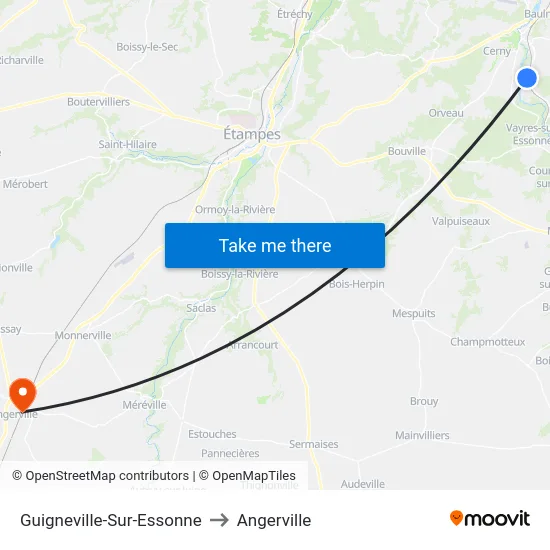 Guigneville-Sur-Essonne to Angerville map