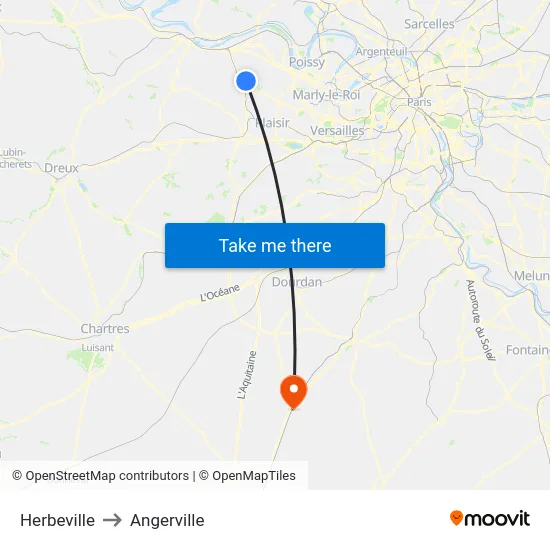 Herbeville to Angerville map