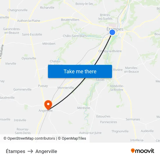 Étampes to Angerville map