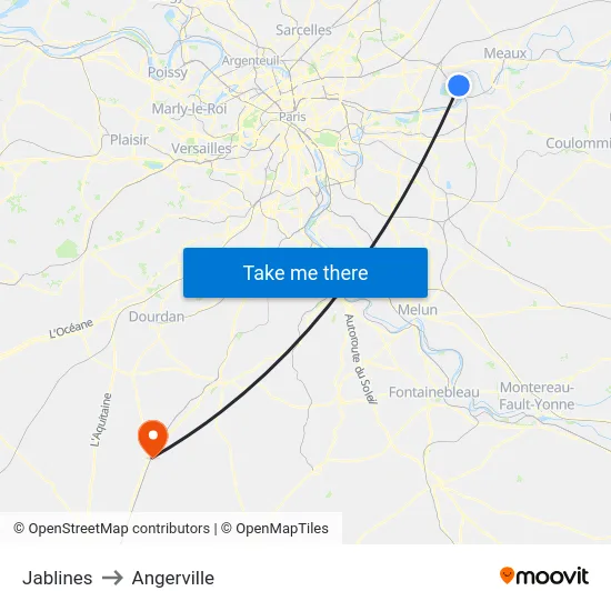 Jablines to Angerville map