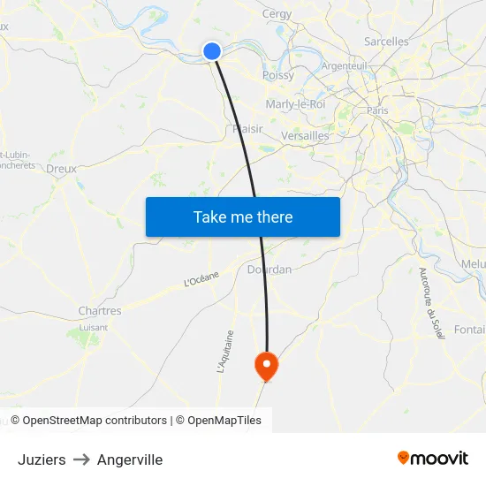 Juziers to Angerville map