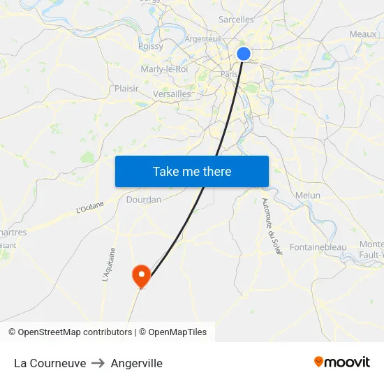 La Courneuve to Angerville map