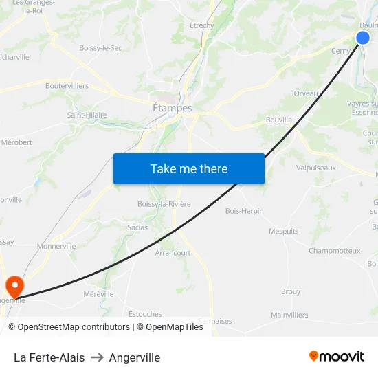 La Ferte-Alais to Angerville map