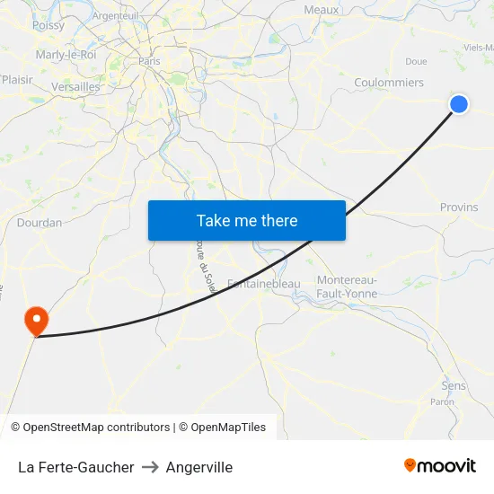 La Ferte-Gaucher to Angerville map