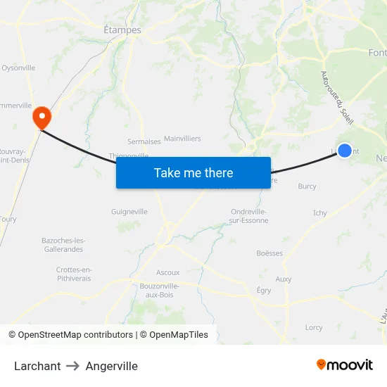 Larchant to Angerville map