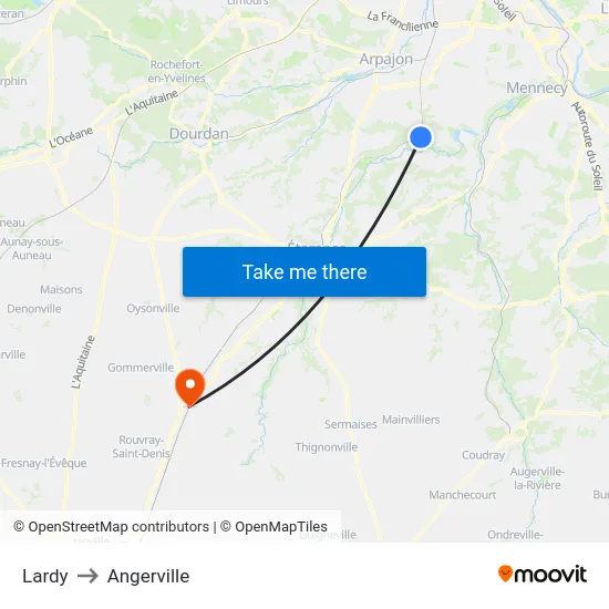 Lardy to Angerville map