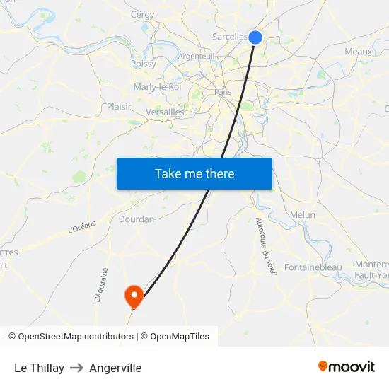 Le Thillay to Angerville map