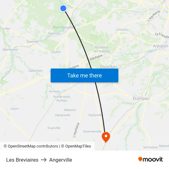 Les Breviaires to Angerville map