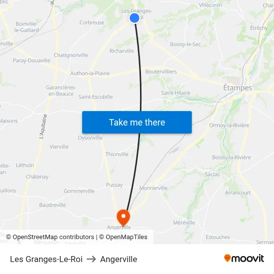 Les Granges-Le-Roi to Angerville map