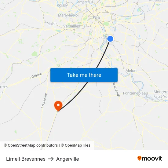 Limeil-Brevannes to Angerville map
