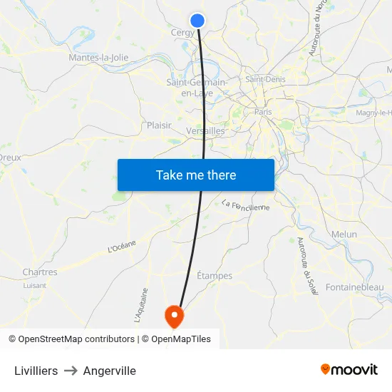 Livilliers to Angerville map