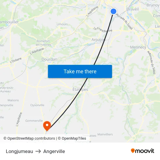 Longjumeau to Angerville map