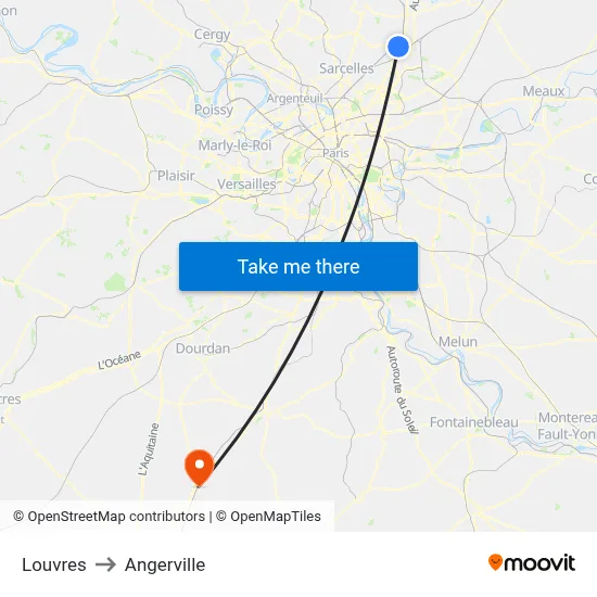 Louvres to Angerville map