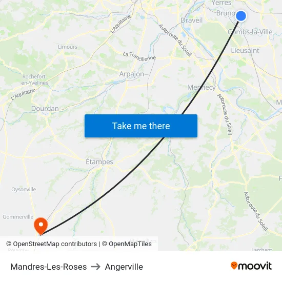 Mandres-Les-Roses to Angerville map