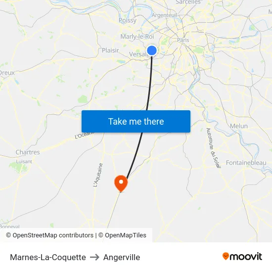 Marnes-La-Coquette to Angerville map