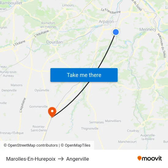 Marolles-En-Hurepoix to Angerville map